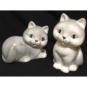 Vintage Otagiri Japanese Gray Cat Figurines Hand Painted Large‎ 7x4,6x6 Inches